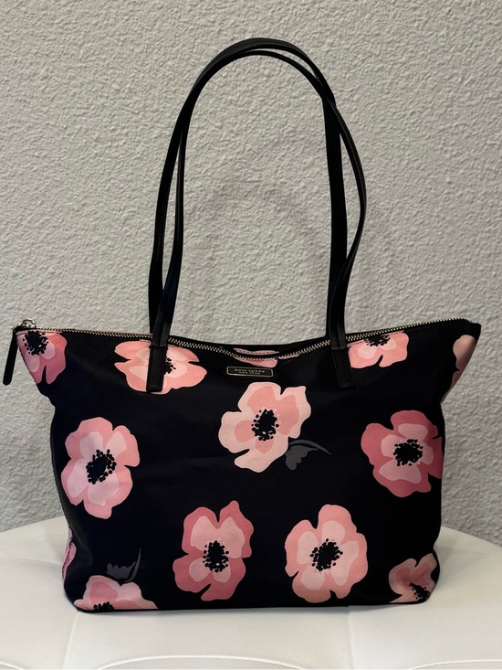Kate Spade Handbags - Kate Spade New York Floral Nylon Tote Pink Black Zip Top Shoulder Bag